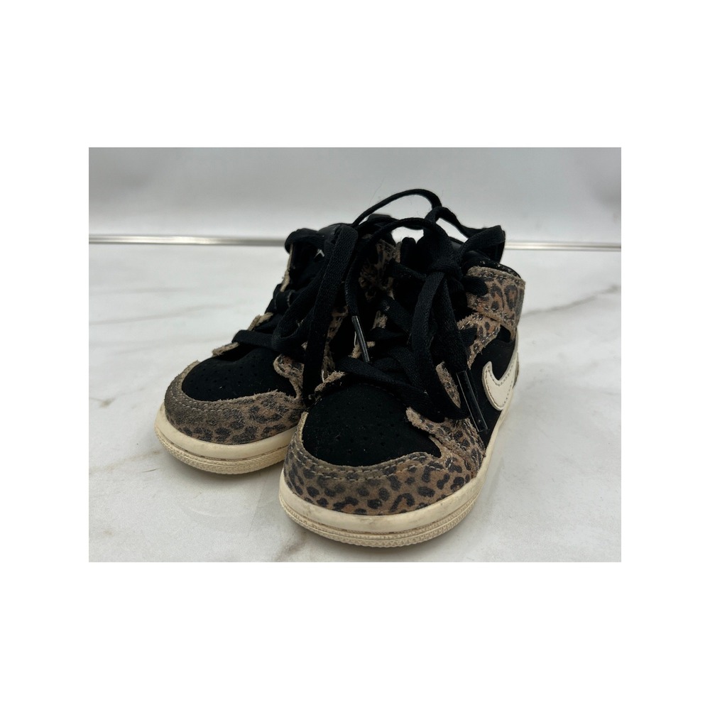 Nike Air Jordan 1 Shoes Toddler Sz 4C Mid SE Leopard Print Black Brown